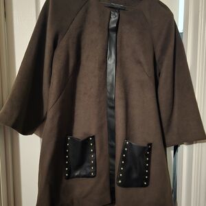 Marc New York Dark Brown Pea Coat with Black Studded Details